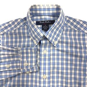 Brooks Brothers Boys Small Blue and White Plaid Button Down Long Sleeve Shirt